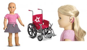 American Girl Doll with no hair, American Girl Doll Wheelchair, American Girl Doll with hearing aid
